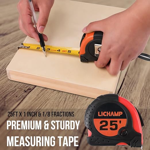LICHAMP Tape Measure 25 ft, 6 Pack Bulk Easy Read Measuring Tape Retractable with Fractions 1/8, Multipack Measurement Tapes 25-Foot by 1-Inch, C6RD