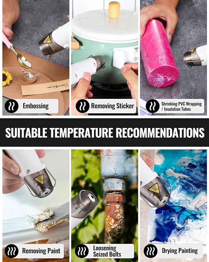 WORKPRO 7.2V Mini Cordless Heat Gun, 680℉ Hot Air Gun with Reflector Nozzle, 3 Temp Settings - Cool Air, 302℉(150℃)/680℉(360℃), Fully Ceramic Heating Core for Craft Embossing