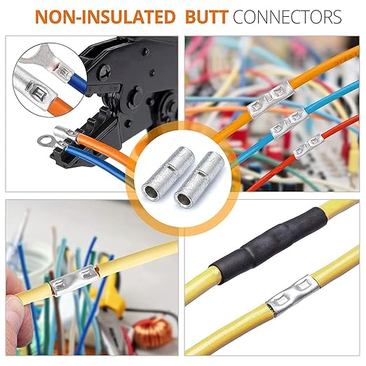 SVAAR 6 PCS 00 Gauge Non Insulated Butt Connectors 2/0 AWG Uninsulated Butt Splice Connectors Crimp Repair Butt Splices Kit Tinned Copper Seamless Barrel Butt Splice Terminals & 6PCS 3:1 Heat Shrinks