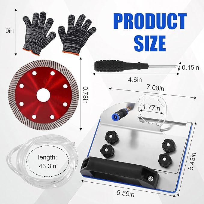 45 Degree Tile Chamfering Tool,Angle Grinder Stand for 45° Tile Cutting,with 4PCS Saw Blades,Gloves,Hose,Adjustable Attachments for Chamfering