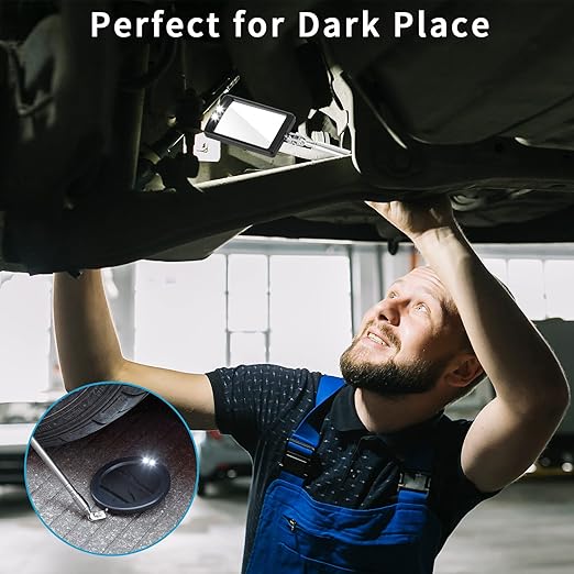 3 Pack Telescoping Inspection Mirrors LED Light & Magnet Flashlight Pickup Tool Set, Large 3.75" Round, 3.3" Square Mirror, for Inspection Viewing, Mechanic Checking, Observation