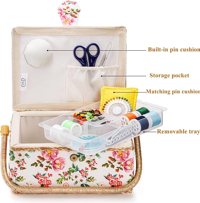 ZOOFOX Sewing Basket with Accessories, Wooden Sewing Kit Storage Box with - Image 4