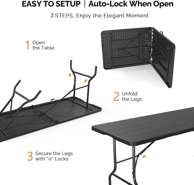 VINGLI 6 Foot Plastic Folding Table Portable Long Table - Image 8