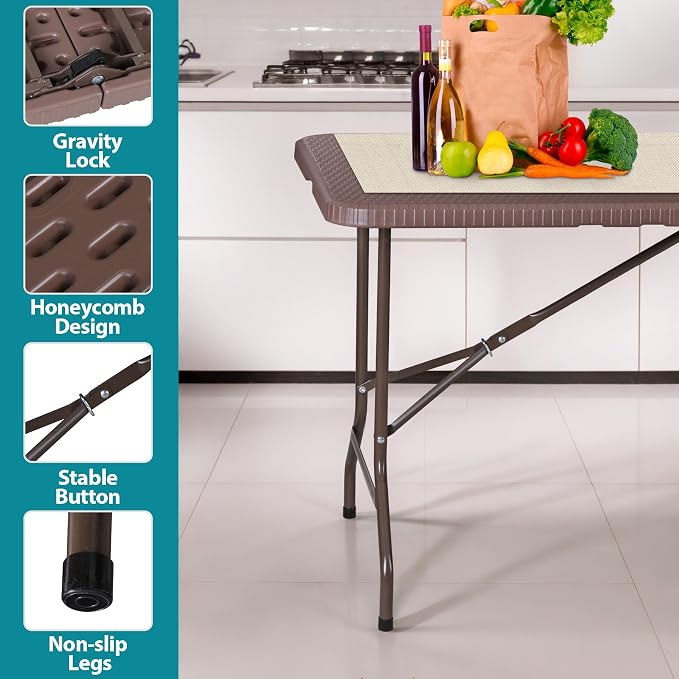 SUPER DEAL 6FT Folding Table for Indoor Outdoor, Portable Heavy Duty - Image 6