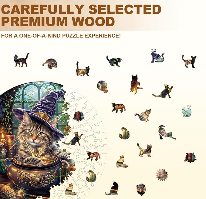 KAAYEE Wooden Puzzles for Adults, Magic Feline Cat Wooden Jigsaw Puzzle 450 PCS - Image 3