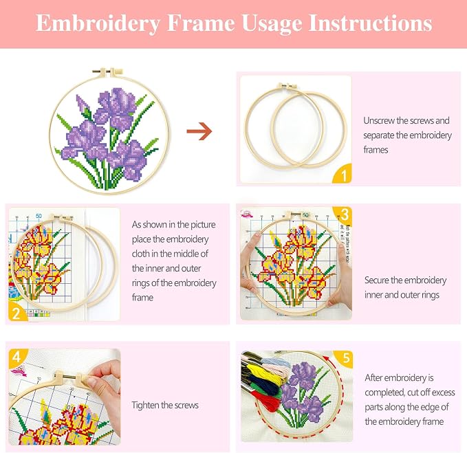 Zhenqing 4 Pack Floral Stamped Cross Stitch Kit, 11CT Printed Iris Sunflower - Image 5