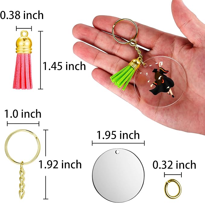 120 pcs Acrylic Keychain Blank Gold Kit | Gold Tassels, Rings & Jump Rings - Image 2