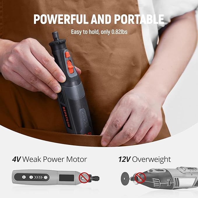 DEPSTECH Cordless Rotary Tool Kit, 8V 2.5Ah Larger Battery, 5-Speed 30000RPM Max, LED Work Light, Power Multi Tool 47Pcs Enduring Accessories Set for Carving, Polishing, Sanding, Drilling, DIY Crafts