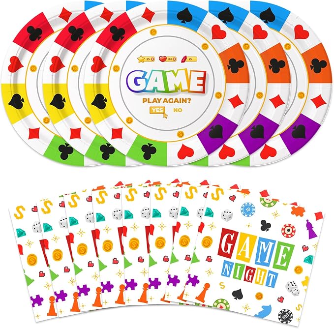 Game Night Decorations Birthday Party Decor 40Pcs Disposable Play Games Plates by CRINSLY