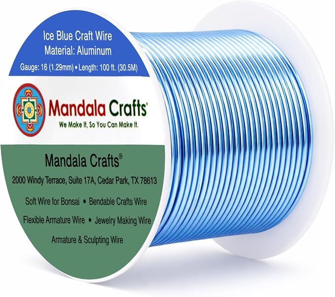 Mandala Crafts 16 Gauge Ice Blue Anodized Aluminum Craft Wire, 100 FT | Colored by MandalaCrafts