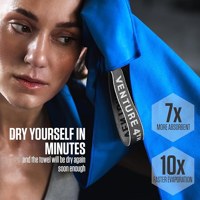 VENTURE 4TH - 4pcs Quick Dry Towels. Microfiber Travel Towels Ideal for Camping, Hiking, Backpacking, Gym. Lightweight & Fast Drying Travel Towels for Body. Compact & Easy to Pack - 4 Pack Extra Large