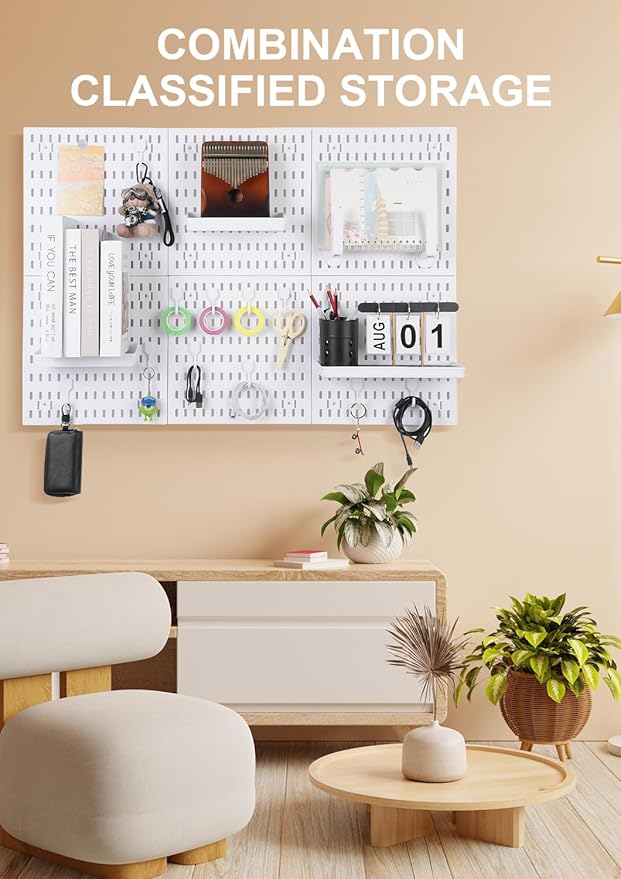 Pegboard Wall Organizer - Modular System for Gaming Setup, Office & Kitchen Storage Solutions Create A Perfectly Structured Space peg board (White,16″×12″)