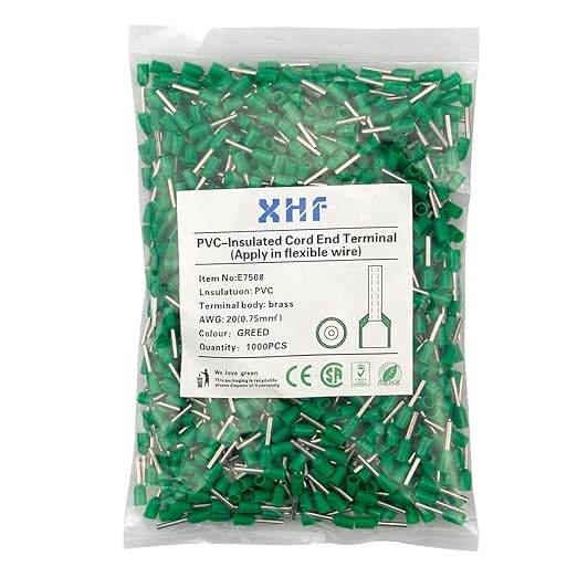 XHF 1000 PCS AWG 20/0.75mm² Wire Ferrules Insulated Copper Crimp Connectors, Crimp Pin Cord End Terminals Green
