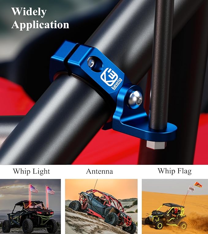 BRCOVAN 2PCS Whip Flag Mounts, Solid Aluminum Alloy UTV Whip Light Mount, Off-Road LED Light Bar Mounting Bracket, 360° Rotating Roll Bar Clamp Holder Fit on 1.5''/1.65'' /1.75''/1.85''/2'' Roll Cages