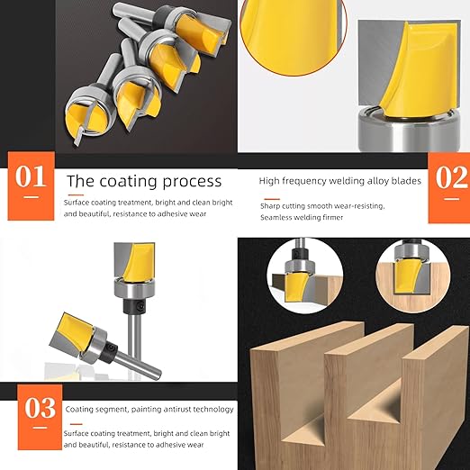 1/4 Shank 4PCS Pattern Bit,Pattern Flush Trim Router Bit Set Router Bits,Perfect for Woodworking, Edging, Trimming, Grooving, veining Wood Projects.