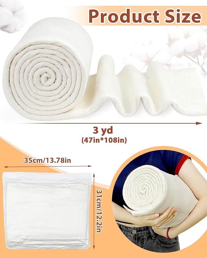 FIVEIZERO 100% Natural Cotton Quilt Batting–47Inchesx3Yards Large Lightweight - Image 2