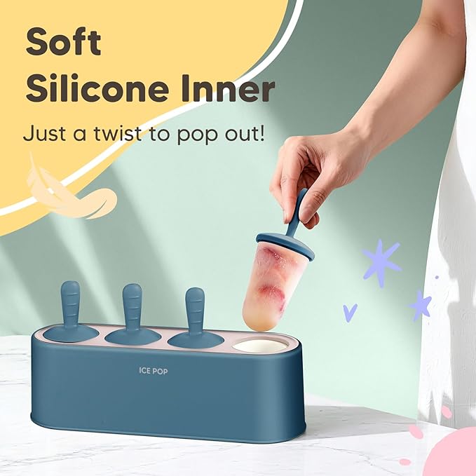 Popsicle Mold Set 4 Pieces Homemade Silicone Popsicle Maker Easy Release Ice - Image 2