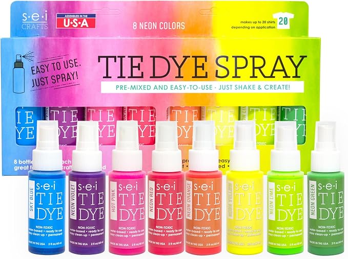 SEI 8 Pack Neon Tie Dye Spray Kit, Tye Dye Kits by SEI