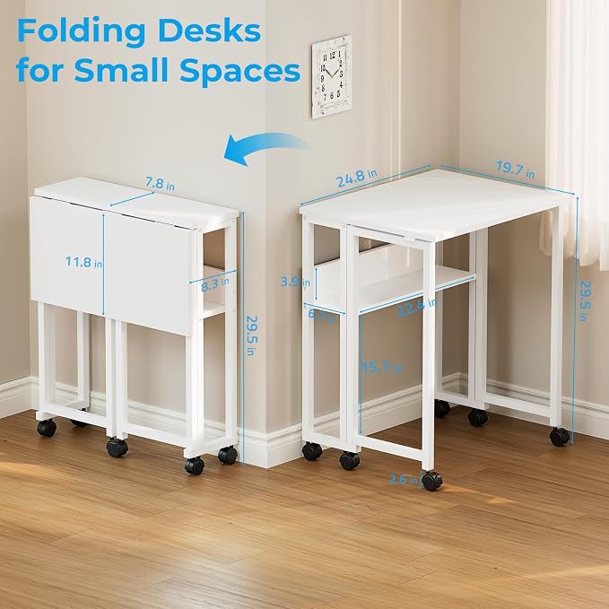 GreenForest Folding Desk with Wheels, 24.8" Rolling Table - Image 3