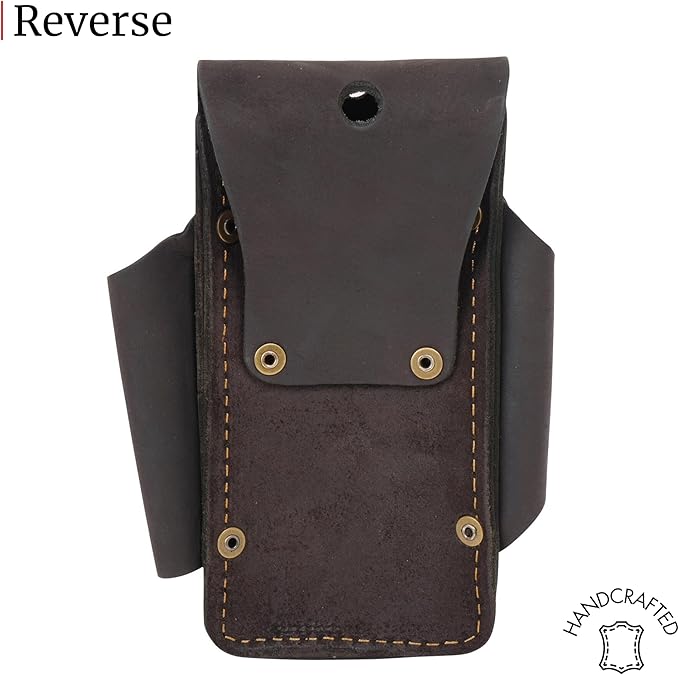 FESA Small Leather Tool Pouch - 5-in-1 Heavy Top Grain Leather Small Tool Pouch with a Steel Hammer Loop, 4 Pockets & Reinforced Heavy Duty Rivets - Fits Belts up to 3" - Handcrafted