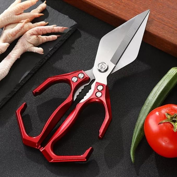 Multi-Purpose Kitchen Scissors,stainless steel scissors,Poultry Shears,Sharpeners Bottle Openers Zester and More Stainless Steel,for opening cans and heavy duty poultry cutting (Red)