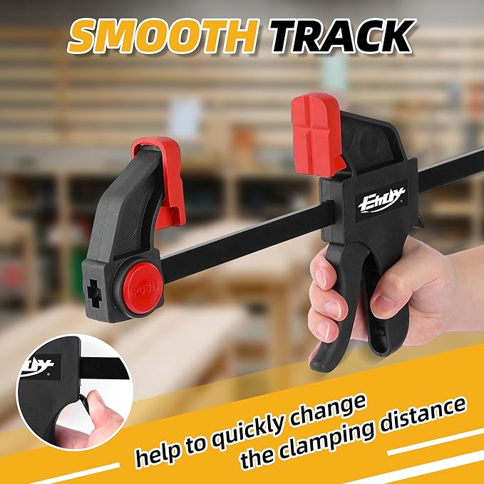 6" Bar Clamps for Woodworking, Medium 170 lbs One-Handed Spreader/Clamp, Light-Duty Quick-Clamp F Wood Clamps Set for Hand Wood Working Crafts Grip Gluing - 4 Pack