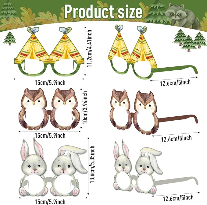 Pajean 32 Pcs Woodland Animal Decorations Eyeglasses Wild One Camping - Image 2
