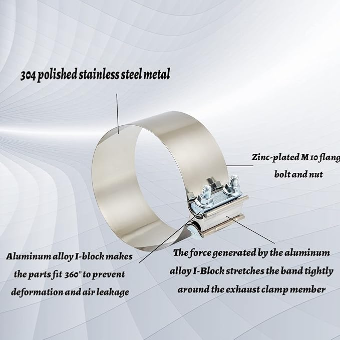 Butt Joint Band Clamps,Exhaust Muffler Clamp Exhaust Pipe Clamps Sleeve Stainless Steel (2, 6'')