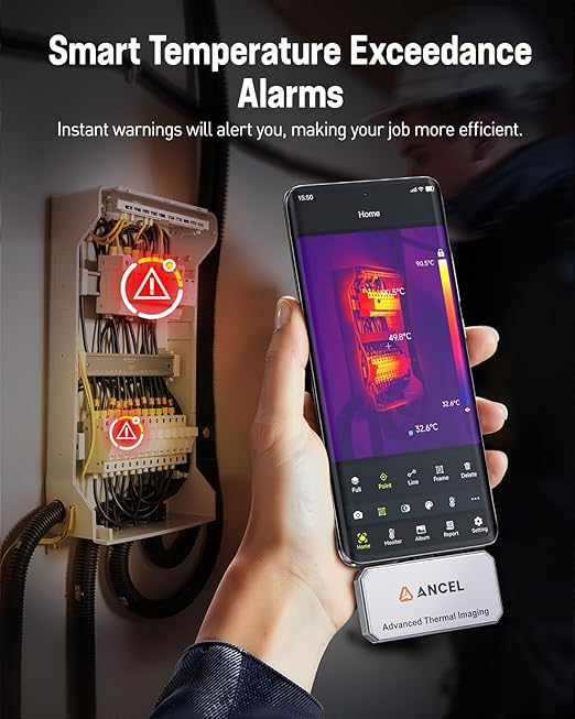 ANCEL IR101 Thermal Imaging Camera for Android (USB-C) Smartphones - 512x384 IR Resolution, 25Hz Frame Rate Infrared Camera, 0.24W Low-Power Accurate Thermal Imager for Home HVAC Plumbing Inspection