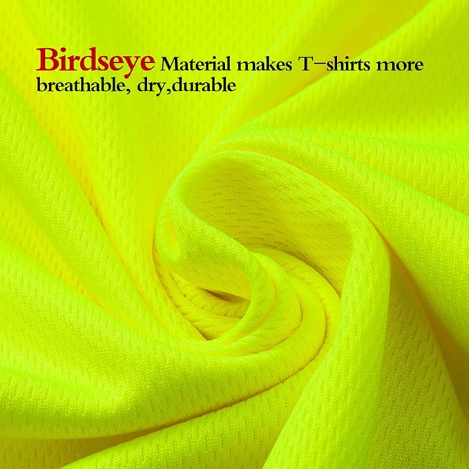 High Visibility Shirts Quick Dry Safety T Shirts with Reflective Strips and Pocket Short Sleeve Mesh Hi Vis Construction Work Class 2 Shirt for Men/Women Black Bottom Lime,6XL