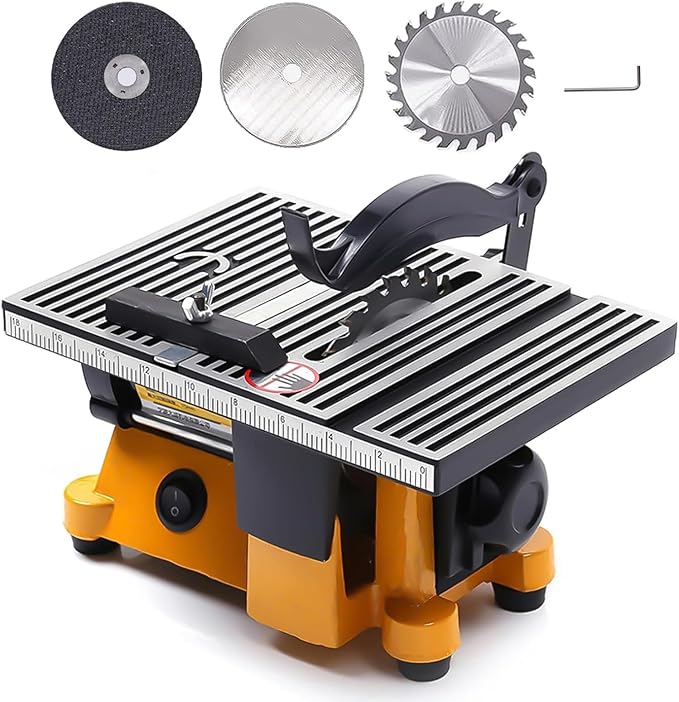 Mini Portable Table Saw, Miter Table Saw Bench Electric Cutting Machine Multifunctional Desktop Saws with 3 Blades for DIY Handmade Wooden Model Crafts, Metal, Ceramic Tile, Glass