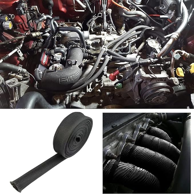 Fiberglass Hose Heat Shield Sleeve Spark Plug Wire Heat Protector Boots Auto Hose Roll 2500 Degree for Car&Auto Wire Loom Brake Line Cable (Black 1/2" IDX10')