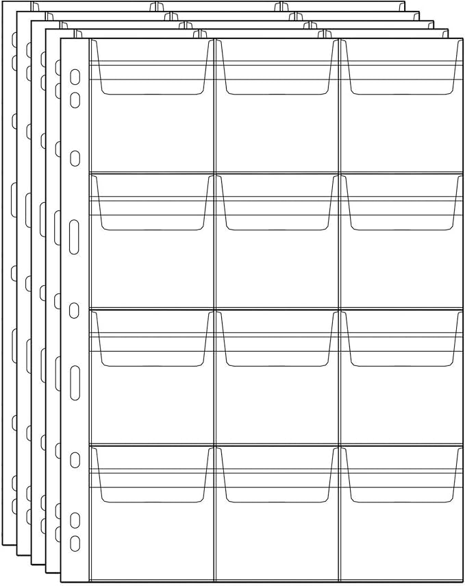 Coin Collecting Pages 5 Sheets 12 Pockets Standard 9Hole Coin Pocket Inserts by UnclePaul