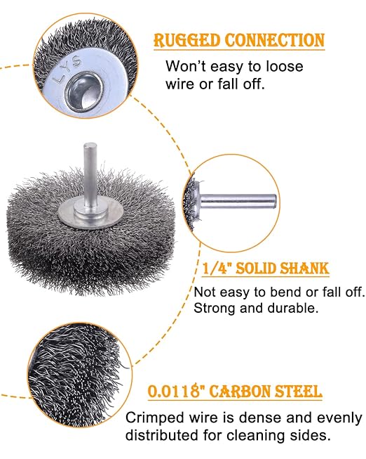 Rocaris 2 Pack Wire Wheel Brush Wire Wheel Brush for Drill Attachment, 3 Inch Heavy Duty Wire Brushes Removal Paint Rust & Corrosion, 0.0118" Carbon Steel Wire, 1/4in Shank, 20000RPM