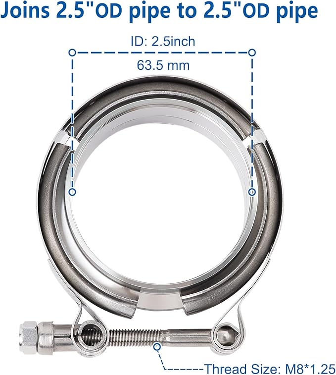 LokoCar 2.5 Inch V Band Clamp with Flange Male Female Stainless Steel 2Pcs