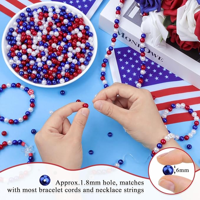 DUQGUHO Red White and Blue Beads, 6mm Patriotic Beads - Image 4