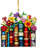 Book Lover Gifts for Women Acrylic Faux Stained Glass Window Hanging, Floral by Comasol