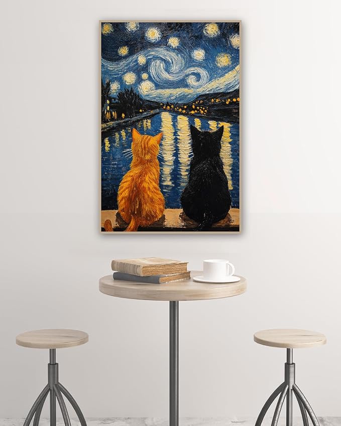 Cat Stamped Cross Stitch Kits for Adults, 11CT Needlepoint Starry Sky Counted - Image 3