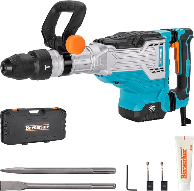 Berserker 1700W 25-Pound SDS-Max Demolition Jack Hammer, 1-9/16" 14-Amp Corded Electric Heavy Duty Demo Chipping Hammer Concrete/Pavement Breaker with Carrying Case Flat Chisel Bull Point Chisel