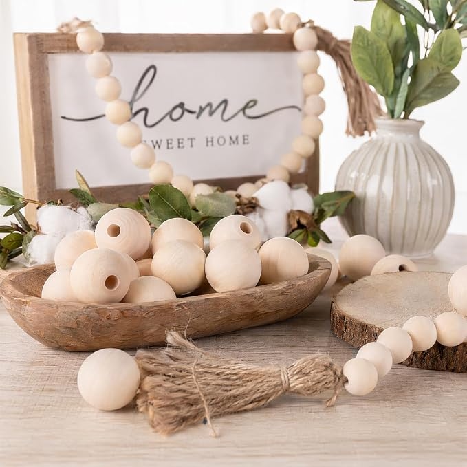 50mm Wooden Beads for Craft, Bead Garland, Farmhouse Decor - Image 5