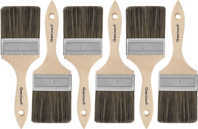 Double Thick Chip Paint Brush, 6 Pack, 3 inch / 75mm Stain Brushes by Genixart