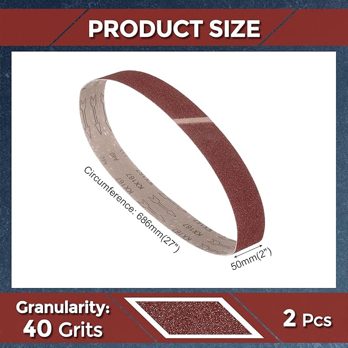 2 Pcs Sanding Belts 2 x 27 Inch 40 Grit Aluminum Oxide Abrasive Sandpaper for Belt Sander Metal Grinding Wood Working Weld Rust Removal