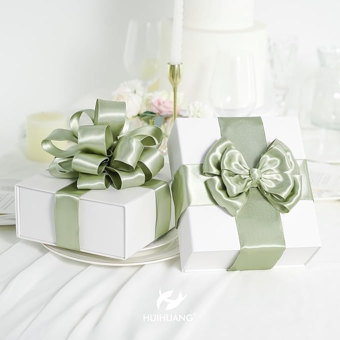 HUIHUANG Sage Green Satin Wired Ribbon 1-1/2 inch Spring Moss Wire Edge Ribbon - Image 4