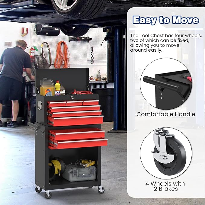 Rolling Tool Chest with Wheels, 8-Drawer High Capacity Tool Box with Wheels, Removable Storage Toolbox with Lock for Garage, Workshop