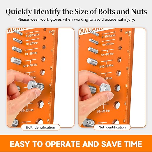 54 Nut and Bolt Thread Checker, Bolt Size and Thread Gauge 22 Standard & 24 Metric Bolt & 8 Drill Bit Gauge, Bolt and Nut Identifier Gauge with Inch and Centimeter Scales