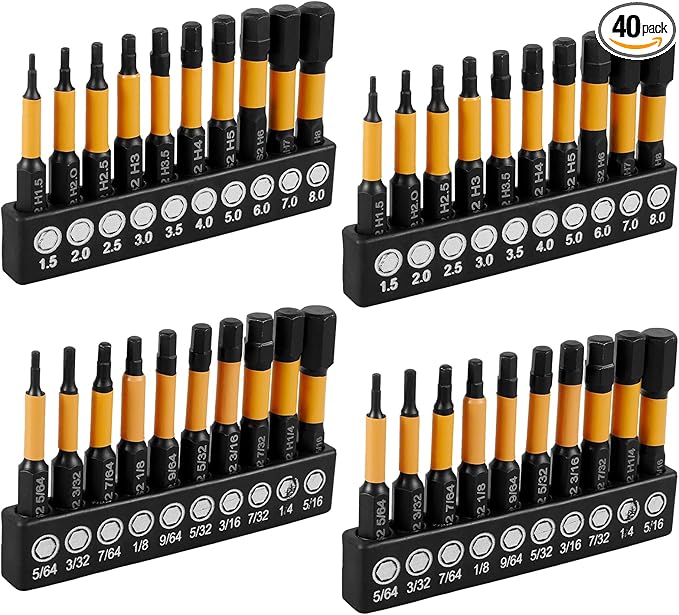 40Pcs Impact Hex Head Allen Wrench Drill Bit Set S2 Alloy Magnetic 1/4inch Quick Release Shank Screw Driver Drill Bit for Home Repair
