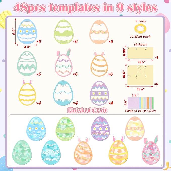 Renbuzhu 48PCS Easter Crafts Bulk: Eggs Paper Suncatchers DIY Kit - Image 4