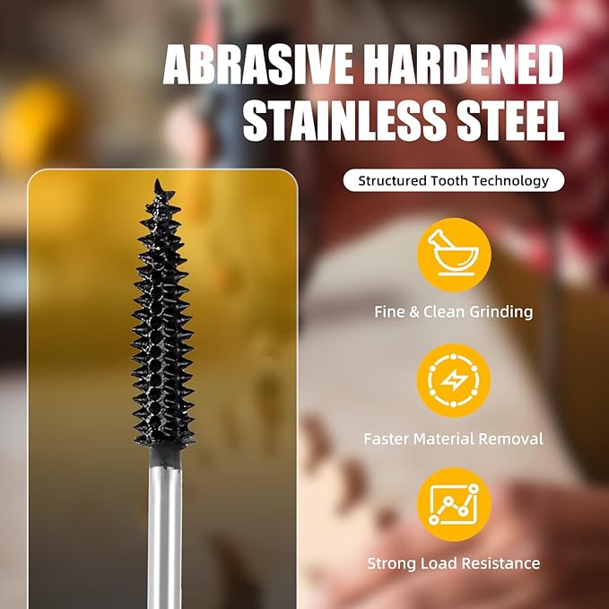 CAELUM 1 Pcs Small Taper Rotary Burr Kit, 1/8" Shaft, Very Coarse - Woodworking Attachment for Dremel, Foredom, DeWalt, Milwaukee Tools, Carving Burrs for Carving Engraving in Wood, Rubber, Plastic