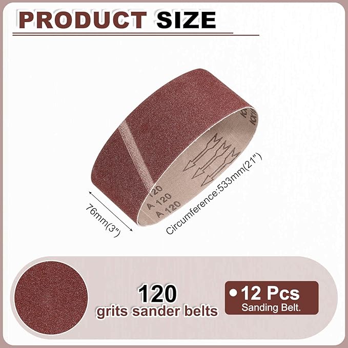 HARFINGTON 3 x 21 Inch Sanding Belts, 2 Pcs 120 Grits Aluminum Oxide Abrasive Belt Sander File Belt for Woodworking, Metal Polishing, Knife Sharpener