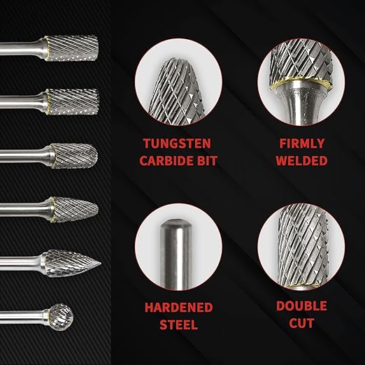 S&F STEAD & FAST Carbide Burr with ¼” Shank ½” Cutter Dia 1” Length, Professional Grade Tungsten File, Die Grinder Bit for Electric or Air Die Grinder, Cylinder End Cut, Grinding Burr bit for Metals